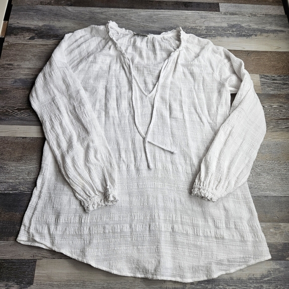 Show Me Your MuMu White Slub Cotton Blouse V-neck Medium - Picture 1 of 11